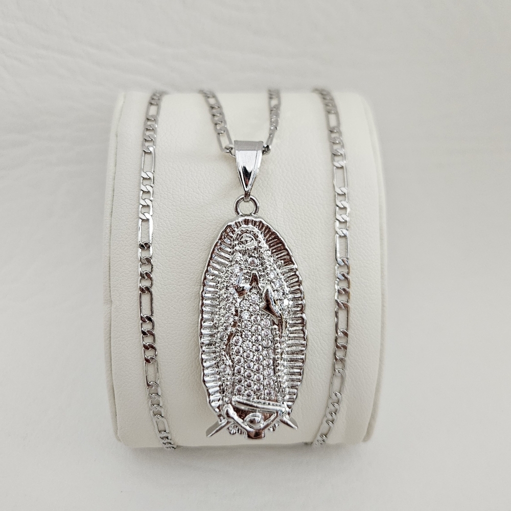 Silver Our Lady Of Guadalupe Crystal Figure Necklace